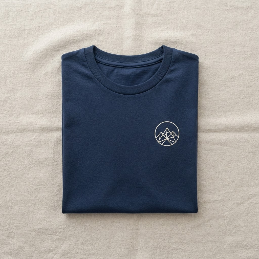 Reference flat lay of a folded t-shirt with a printed graphic